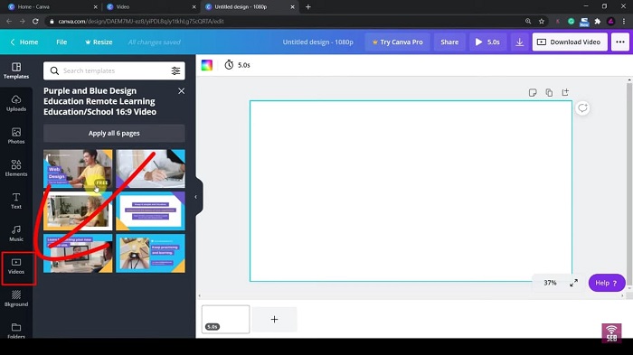 انتخاب ویدیو از کتابخانه کانوا